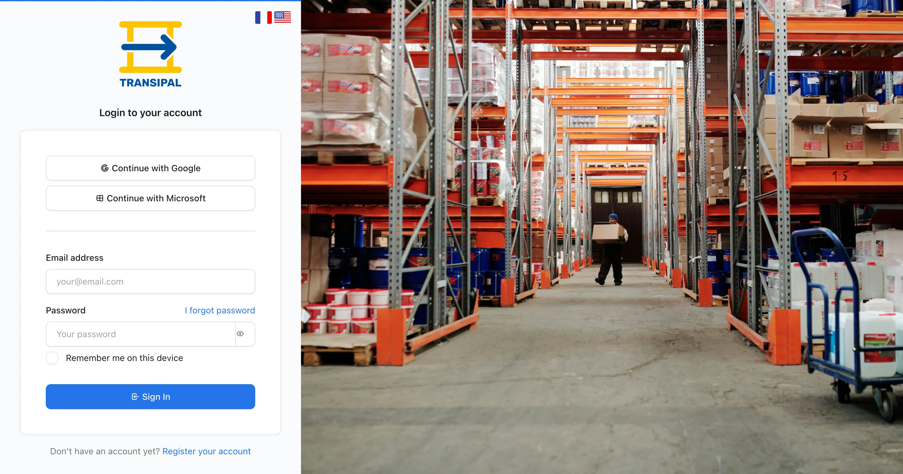 The login page