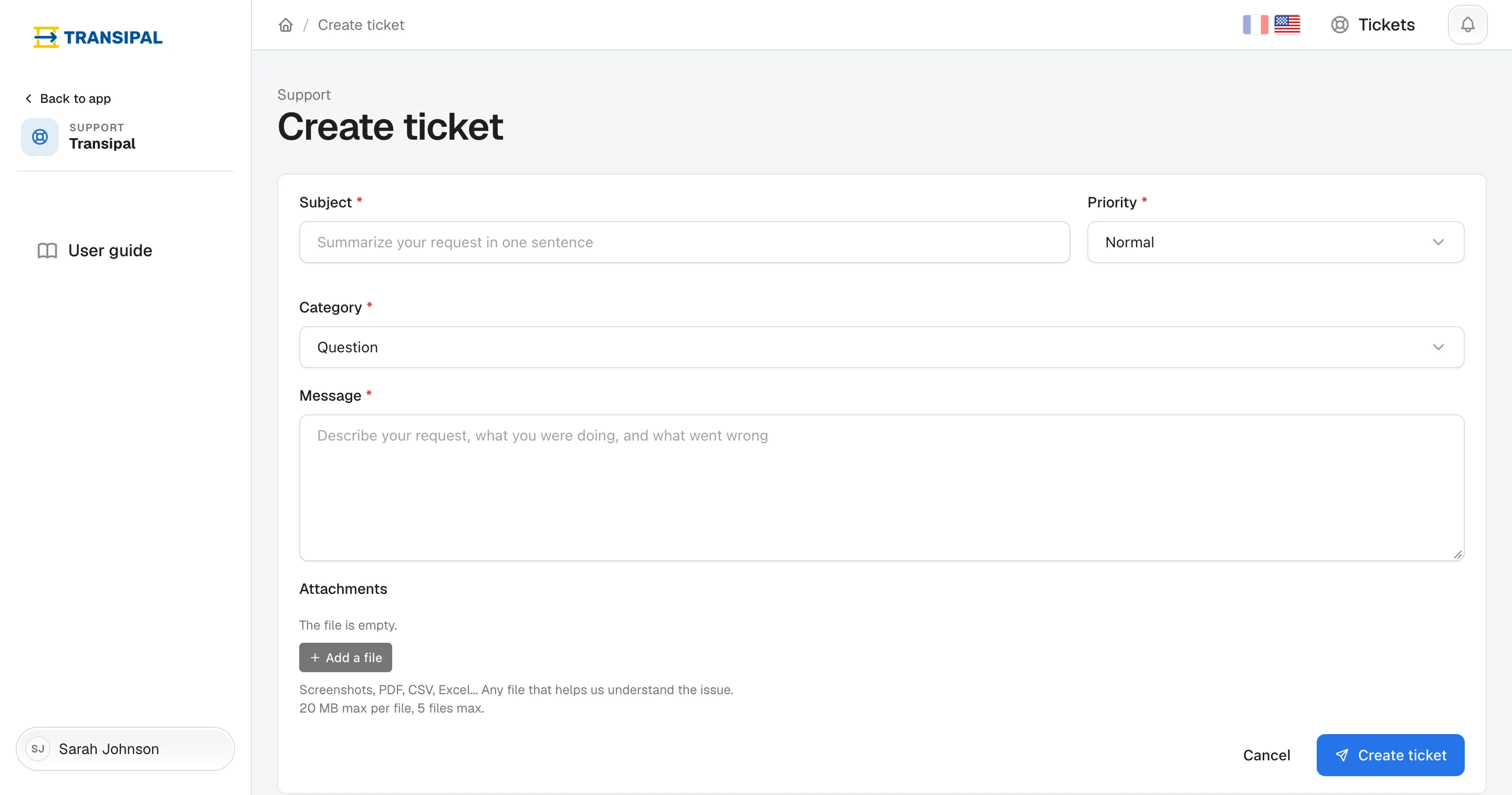 The ticket form